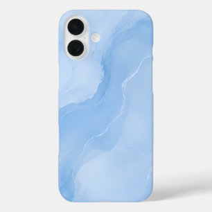 ソフトブルーの大理石抽象パターン iPhone 16 PLUSケース