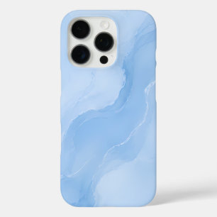 ソフトブルーの大理石抽象パターン iPhone 16 PROケース