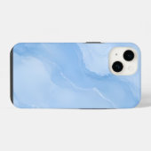 ソフトブルーの大理石抽象パターン iPhoneケース (裏面横)