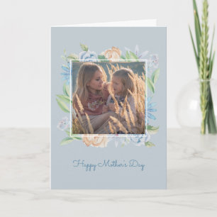 ソフトブルーの水彩スケッチフローラ母の日 カード