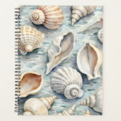 ソフトブルーの沿岸の貝殻水彩 プランナー手帳 (正面)