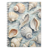 ソフトブルーの海岸の貝殻の水彩画 ノートブック (正面)