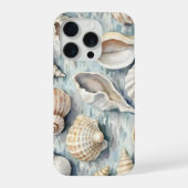 ソフトブルーの海岸の貝殻の水彩画 iPhoneケース (裏面)
