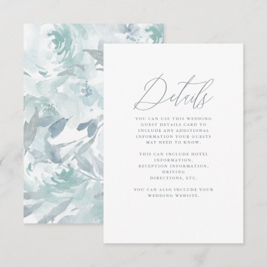 ソフトブルーの花とカリグラフィーの結婚式 エンクロージャーカード (正面/裏面)