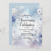 ソフトブルーの花とラベンダーミストの記念日 招待状 (正面/裏面)