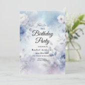 ソフトブルーの花とラベンダーミストの誕生日 招待状 (スタンド正面)
