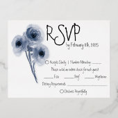 ソフトブルーの花の結婚式RSVPカード 箔招待状ポストカード (正面)