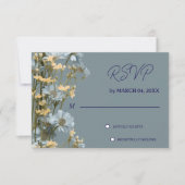 ソフトブルーの花柄グレー クラシック結婚式RSVP 出欠カード (正面)