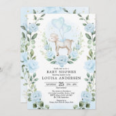 ソフトブルーの花 ラムベイビーシャワー 春の庭 招待状 (正面/裏面)