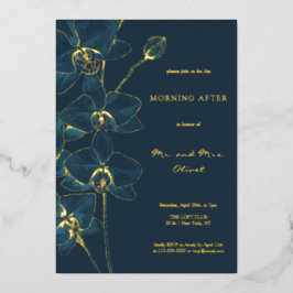 ソフトブルーの蘭の朝の余韻 箔招待状