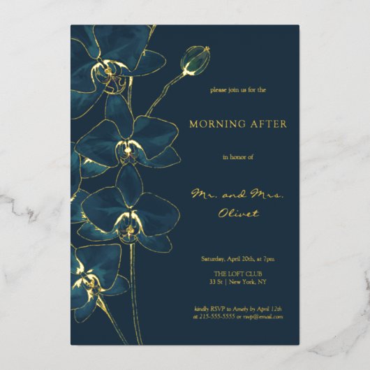 ソフトブルーの蘭の朝  箔招待状 (正面)