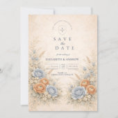 ソフトブルーの野生の花の庭の結婚式 セーブザデート (正面)