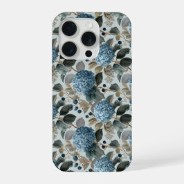 ソフトブルーアジサイグレー花柄 iPhone 15 PROケース