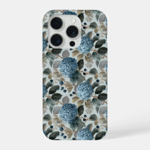 ソフトブルーアジサイグレー花柄 iPhone 15 PROケース