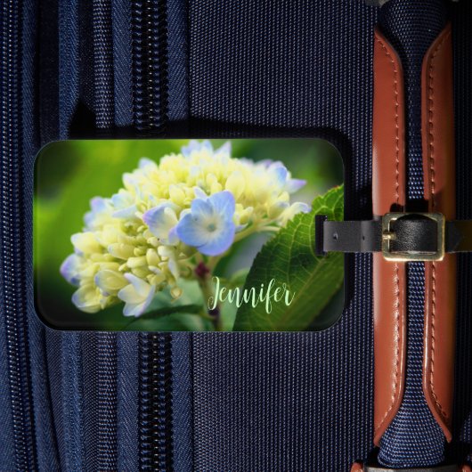 ソフトブルーアジサイパーソナライズされた花 ラゲッジタグ (正面インサイチュ4)