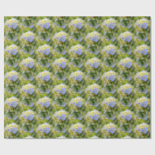 ソフトブルーアジサイ花柄自然 ラッピングペーパー (フラット)