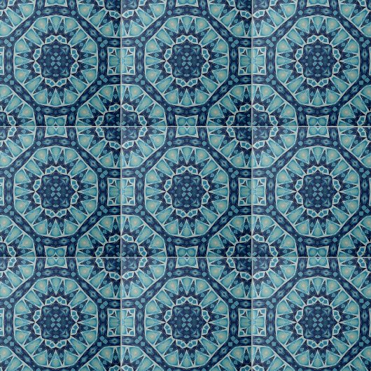 ソフトブルーインジゴ万華鏡のように千変万化するパターン幾何学模様 タイル