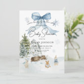 ソフトブルーウィンターワンダーランドバニーバニーバビーシャワー 招待状 (スタンド正面)