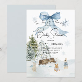 ソフトブルーウィンターワンダーランドバニーバニーバビーシャワー 招待状