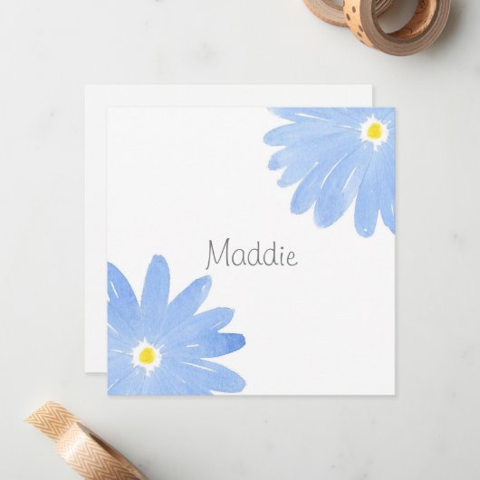 ソフトブルーウォーターのカラーデイジー ノートカード (正面/裏面インサイチュ)