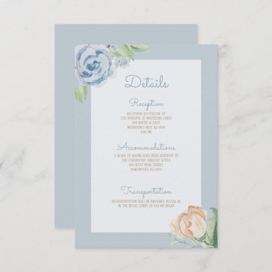 ソフトブルーウォーターの色のスケッチフローラ エンクロージャーカード (正面/裏面)