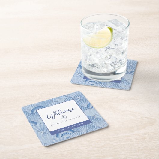 ソフトブルーウォーターカラーシーシェルスクエア紙コースター スクエアペーパーコースター (インサイチュ)