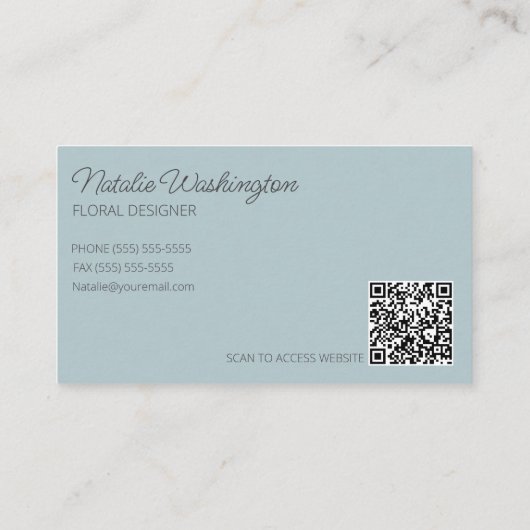 ソフトブルーウォーターカラーQRコード付きワイルドフラワー 名刺 (裏面)