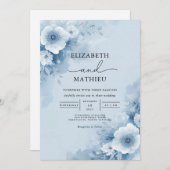 ソフトブルーウォーター色のフローラ結婚ズ 招待状 (正面/裏面)