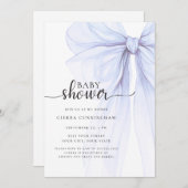 ソフトブルーエレガントボウベビーシャワー招待状 招待状 (正面/裏面)