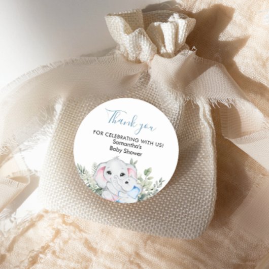 ソフトブルーエレファントベビーシャワーラウンドステッカー ラウンドシール
