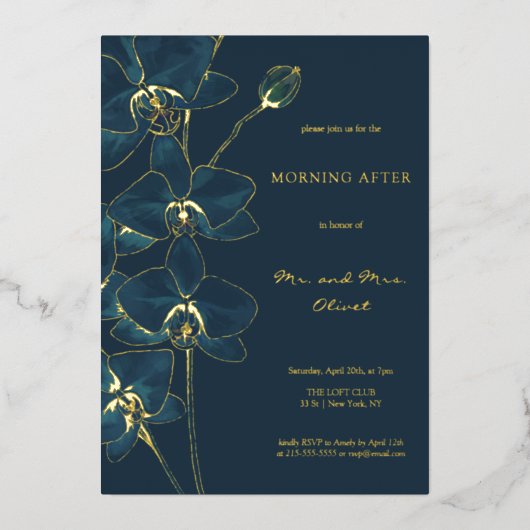 ソフトブルーオーキッドモーニングアフター 箔招待状 (正面)