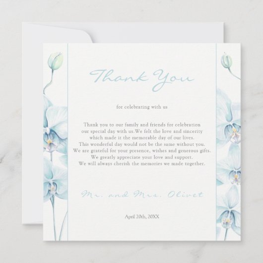 ソフトブルーオーキッド結婚ズサンキューカード 招待状 (裏面)
