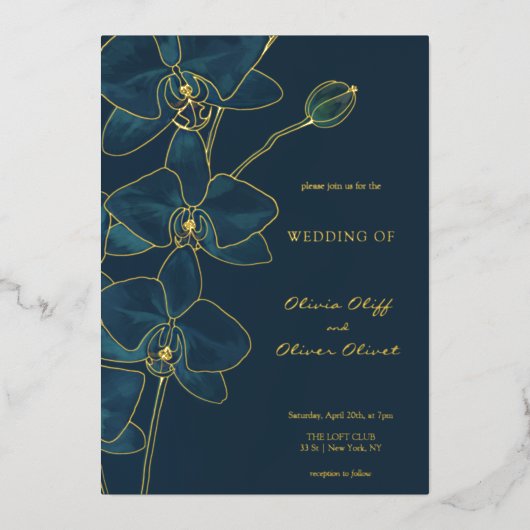 ソフトブルーオーキッド結婚ズ 箔招待状 (正面)
