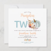 ソフトブルーカボチャ2つの誕生日素朴フローラ 招待状 (正面)