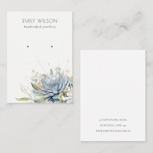 ソフトブルーグリーン多肉性フローライヤリングディスプレイ 名刺 (正面/裏面)