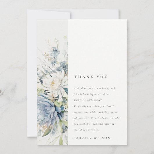 ソフトブルーグリーン多肉性フローラボタニッ結婚クス サンキューカード (正面)