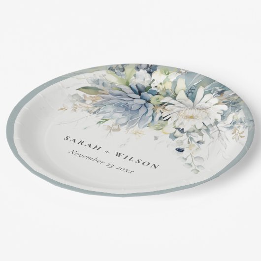 ソフトブルーグリーン多肉性フローラボタニッ結婚クス ペーパープレート (アングル)