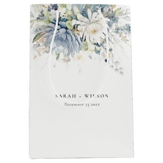 ソフトブルーグリーン多肉性フローラボタニッ結婚クス ミディアムペーパーバッグ (正面)