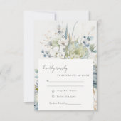 ソフトブルーグリーン多肉性フローラボタニッ結婚クス 出欠カード (正面)