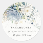 ソフトブルーグリーン多肉性フローラ植物住所 ラウンドシール (正面)