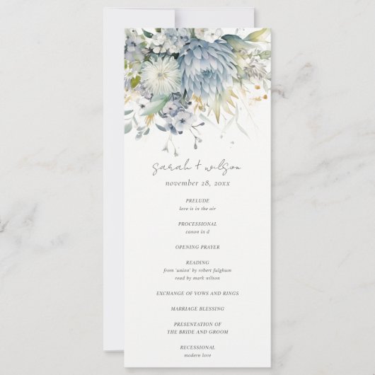 ソフトブルーグリーン多肉性フローラ結婚式 プログラム (正面)
