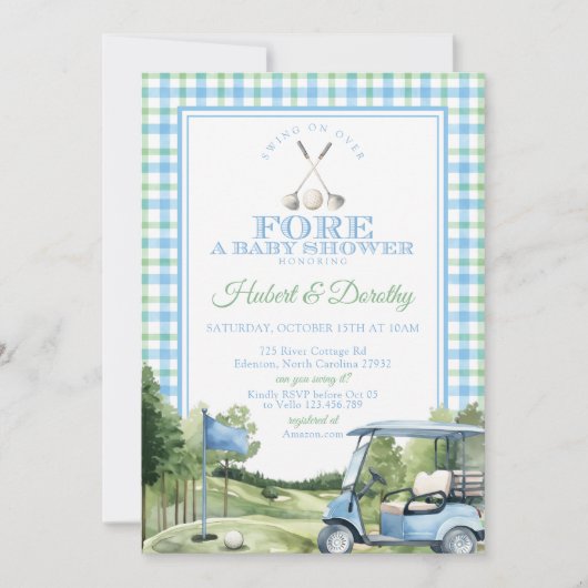 ソフトブルーグリーンPAR-TEEゴルフベビーシャワー招待状 招待状 (正面)