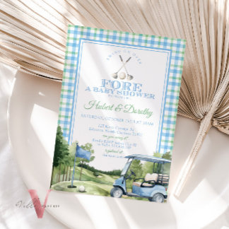 ソフトブルーグリーンPAR-TEEゴルフベビーシャワー招待状 招待状