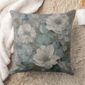 ソフトブルーグレーセージファームハウスフローラ クッション (ブランケット)