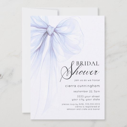 ソフトブルーコケットボウブライダルシャワー 招待状 (正面)
