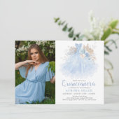 ソフトブルーシルバーキンセアニラプリンセスドレスフォト 招待状 (スタンド正面)