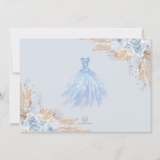 ソフトブルーシルバーキンセアニラプリンセスドレスフォト 招待状 (裏面)