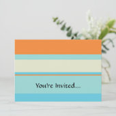 ソフトブルーストライプとオレンジの水平の色調のオプション 招待状 (スタンド正面)