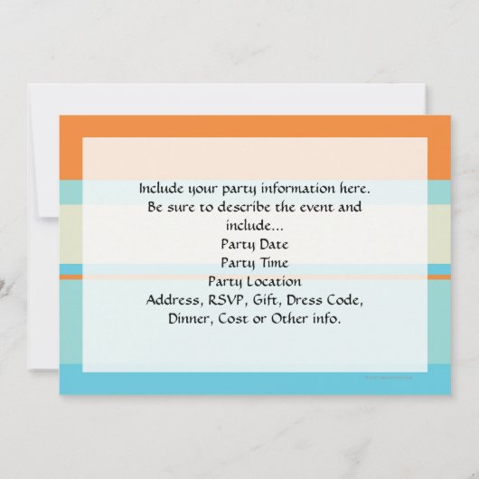 ソフトブルーストライプとオレンジの水平の色調のオプション 招待状 (裏面)