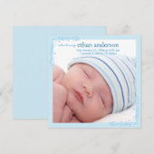 ソフトブルースワール男の赤ちゃん写真誕生のお知らせ 案内状 (正面/裏面)